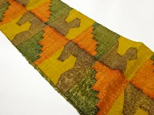 手織り真綿紬色紙に抽象模様織出し名古屋帯